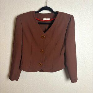 Vintage 80s Brown Shoulder Padded Blazer - Small
